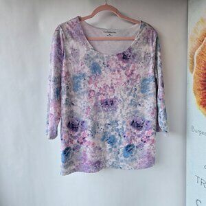 Croft & Barrow Long Sleeve Floral Blouse Soft Stretch Lined Top